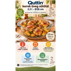 Quttin nagy méretű szögletes üveg sütőtál fedővel családi adagok sütéséhez és tálalásához