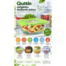 Quttin 550 ml-es boroszilikát üveg ételtároló doboz élelmiszerek hűtőben történő tárolásához