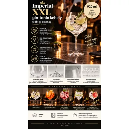 XXL méretű 920 ml-es gin-tonic kehely gin alapú koktélok felszolgálásához