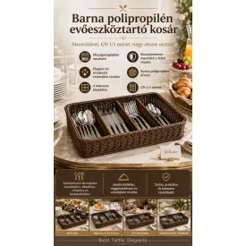 Barna polipropilén evőeszköztartó kosár GN 1/1 méretben, merevítővel